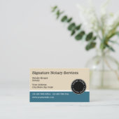 ティール（緑がかった色）およびベージュ公証人および紋章 名刺 (スタンド正面)