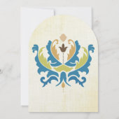 ティール（緑がかった色）およびライムダマスククモダンルクボード招待状 招待状 (裏面)