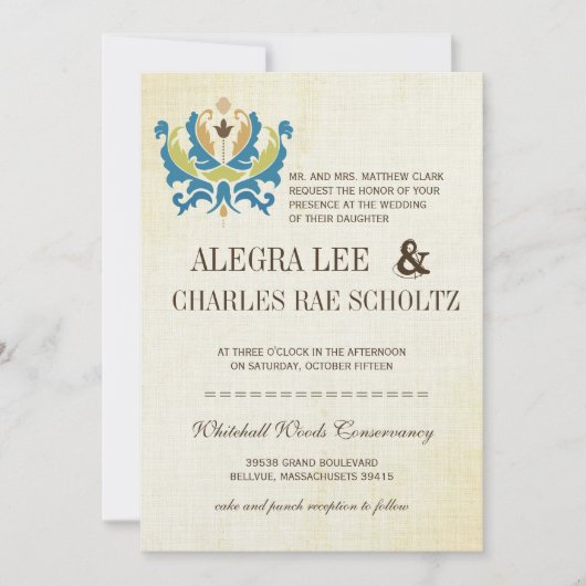 ティール(緑がかった色)およびライムダマスククモダンルクボード招待状 招待状 (正面)