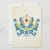 ティール(緑がかった色)およびライムダマスククモダンルクボード招待状 招待状 (裏面)