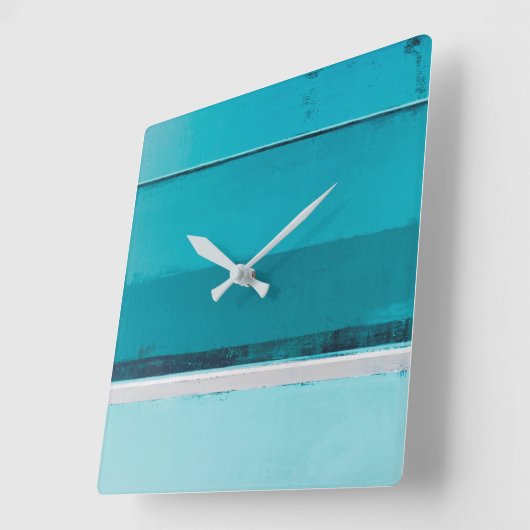 ティール(緑がかった色)および灰色の抽象美術を「整理して下さい」 スクエア壁時計 (傾斜)