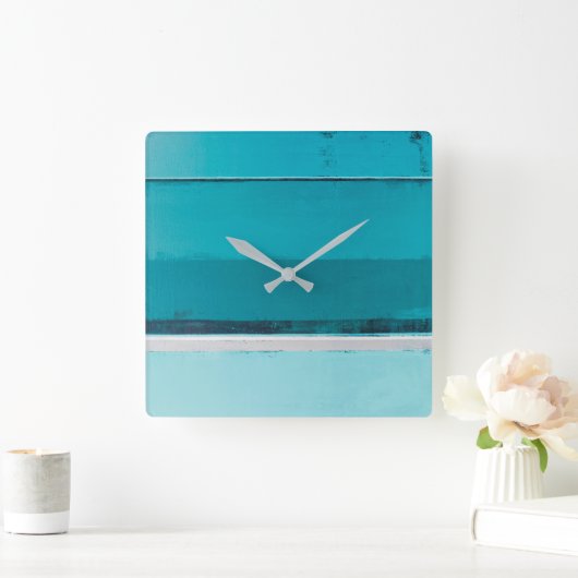 ティール(緑がかった色)および灰色の抽象美術を「整理して下さい」 スクエア壁時計 (ホーム)