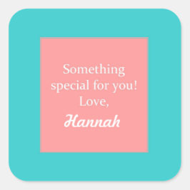 ティール(緑がかった色)および珊瑚のカスタムな子供のギフトのステッカー スクエアシール