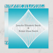 ティール（緑がかった色）および白いシマウマのダイヤモンドの結婚式招待状 招待状 (正面/裏面)