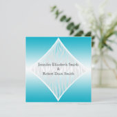 ティール（緑がかった色）および白いシマウマのダイヤモンドの結婚式招待状 招待状 (スタンド正面)