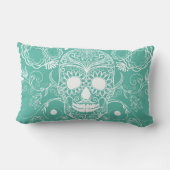 ティール(緑がかった色)および白いスカルの装飾用クッション ランバークッション (裏面)