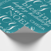 ティール（緑がかった色）および白い単語の芸術のクリスマスの包装紙 ラッピングペーパー (角)