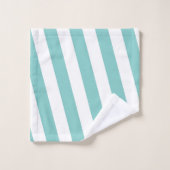 ティール(緑がかった色)および白のストライプ バスタオルセット (ウォッシュタオル)