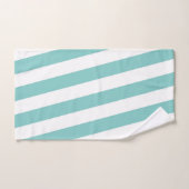 ティール(緑がかった色)および白のストライプ バスタオルセット (ハンドタオル)