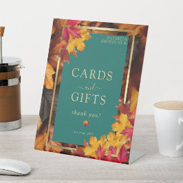 ティール（緑がかった色）および秋ファンタジーの金ゴールド素朴カードとギフト 台座サイン