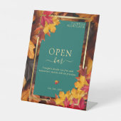 ティール(緑がかった色)および秋ファンタジー素朴金ゴールドのオ結婚ープンバー 台座サイン (正面)