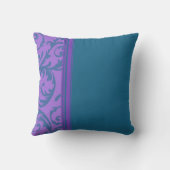 ティール（緑がかった色）および紫色の渦巻の装飾的な枕 クッション (裏面)