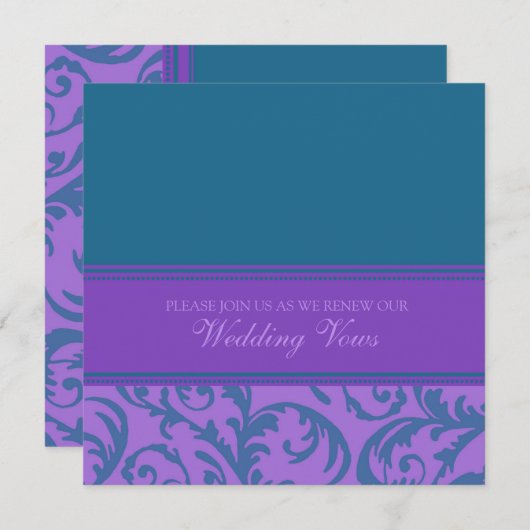 ティール（緑がかった色）および紫色の結婚式誓約の更新の招待状 招待状 (正面/裏面)
