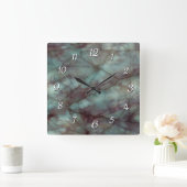 ティール（緑がかった色）および紫色の螢石の大理石 スクエア壁時計 (ホーム)