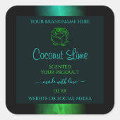 ティール（緑がかった色）および緑の大理石フローラモダン製品ラベル スクエアシール (正面)