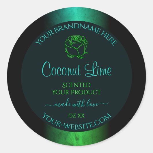 ティール(緑がかった色)および緑の大理石フローラモダン製品ラベル ラウンドシール (正面)