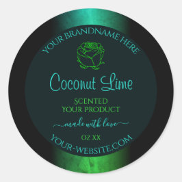 ティール（緑がかった色）および緑の大理石フローラモダン製品ラベル ラウンドシール