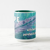 ティール（緑がかった色）および羽の卵巣癌の希望のマグ マグカップ (中央)