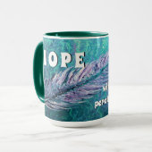 ティール（緑がかった色）および羽の卵巣癌の希望のマグ マグカップ (正面左)