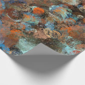 ティール（緑がかった色）および茶色のペンキの打撃の包装紙 ラッピングペーパー (角)