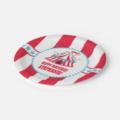 ティール(緑がかった色)および赤いサーカスのテントの誕生日のプレート ペーパープレート (アングル)