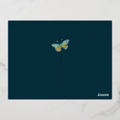 ティール（緑がかった色）および赤ジュエルトーンフローラフォイルエンクロージャカード 箔シーズンポストカード (裏面)