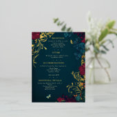 ティール（緑がかった色）および赤ジュエルトーンフローラフォイルエンクロージャカード 箔シーズンポストカード (立ち正面)