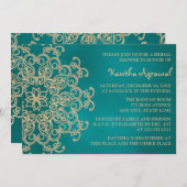 ティール(緑がかった色)および金ゴールドのインディアンの刺激を受けたなブライダルシャワー 招待状 (正面/裏面)