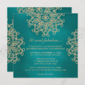 ティール（緑がかった色）および金ゴールドのインディアンの刺激を受けたな誕生日 招待状 (正面/裏面)