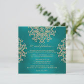 ティール（緑がかった色）および金ゴールドのインディアンの刺激を受けたな誕生日 招待状 (スタンド正面)