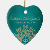 ティール（緑がかった色）および金ゴールドのインドのスタイルの結婚披露宴の好意 セラミックオーナメント (右)