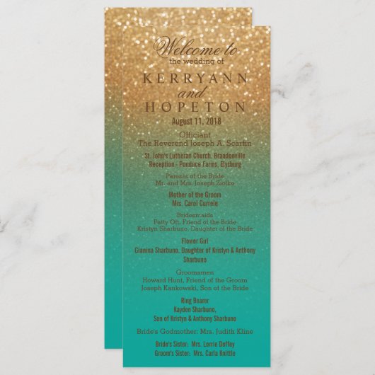 ティール（緑がかった色）および金ゴールドのグリッタープログラム プログラム (正面/裏面)