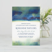 ティール（緑がかった色）および金ゴールドの水彩画のモダンな誕生会 招待状 (スタンド正面)