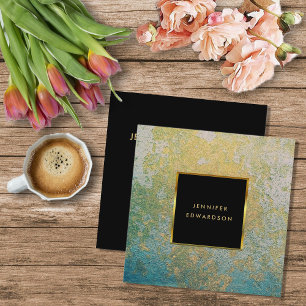 ティール（緑がかった色）および金ゴールドの石造りのgeodeのプロフェッ スクエア名刺