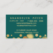 ティール(緑がかった色)および金ゴールドの《写真》ぼけ味の点の名刺 名刺 (裏面)