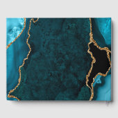 ティール（緑がかった色）および金ゴールドアガートマーブル誕生日 ゲストブック (裏面)