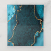 ティール(緑がかった色)および金ゴールドアガートマーブル誕生日 プレイスカード (内部開封)