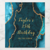 ティール（緑がかった色）および金ゴールドアガートマーブル誕生日 ワインラベル (シングルラベル)