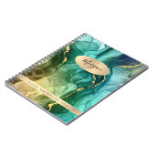 ティール(緑がかった色)および金ゴールドインク抽象芸術、名前/件名 ノートブック (左側)