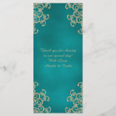 ティール(緑がかった色)および金ゴールドインディアンスタイルのメニューカード メニュー (裏面)