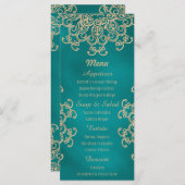 ティール(緑がかった色)および金ゴールドインディアンスタイルのメニューカード メニュー (正面/裏面)