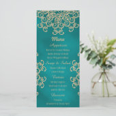 ティール(緑がかった色)および金ゴールドインディアンスタイルのメニューカード メニュー (スタンド正面)