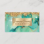 ティール（緑がかった色）および金ゴールドグリッターグラムウォーター色 名刺 (正面)