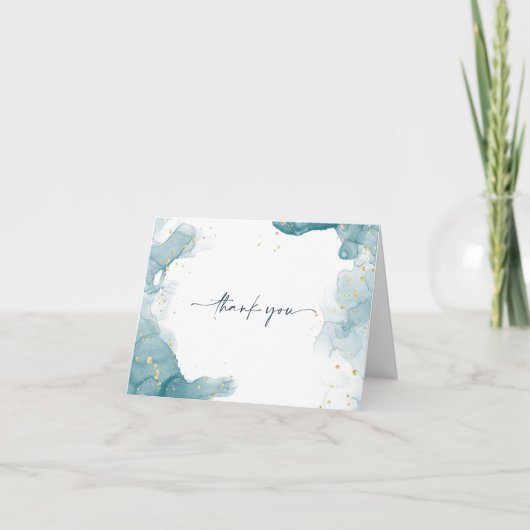 ティール(緑がかった色)および金ゴールドサンキューカード サンキューカード (正面)