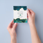 ティール(緑がかった色)および金ゴールドジオードアゲートストーン結婚式招待状 チラシ (手)