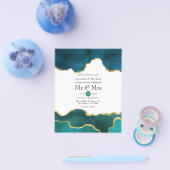 ティール(緑がかった色)および金ゴールドジオードアゲートストーン結婚式招待状 チラシ (シングル)