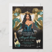 ティール（緑がかった色）および金ゴールドバルーン王室の誕生日招待状 招待状 (正面)