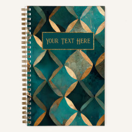 ティール（緑がかった色）および金ゴールドパターン螺旋状ノートブック ノートブック