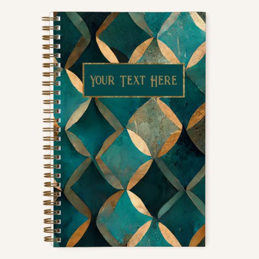 ティール（緑がかった色）および金ゴールドパターン螺旋状ノートブック ノートブック (正面)