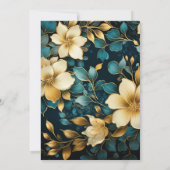 ティール（緑がかった色）および金ゴールドフローラ結婚の 招待状 (裏面)